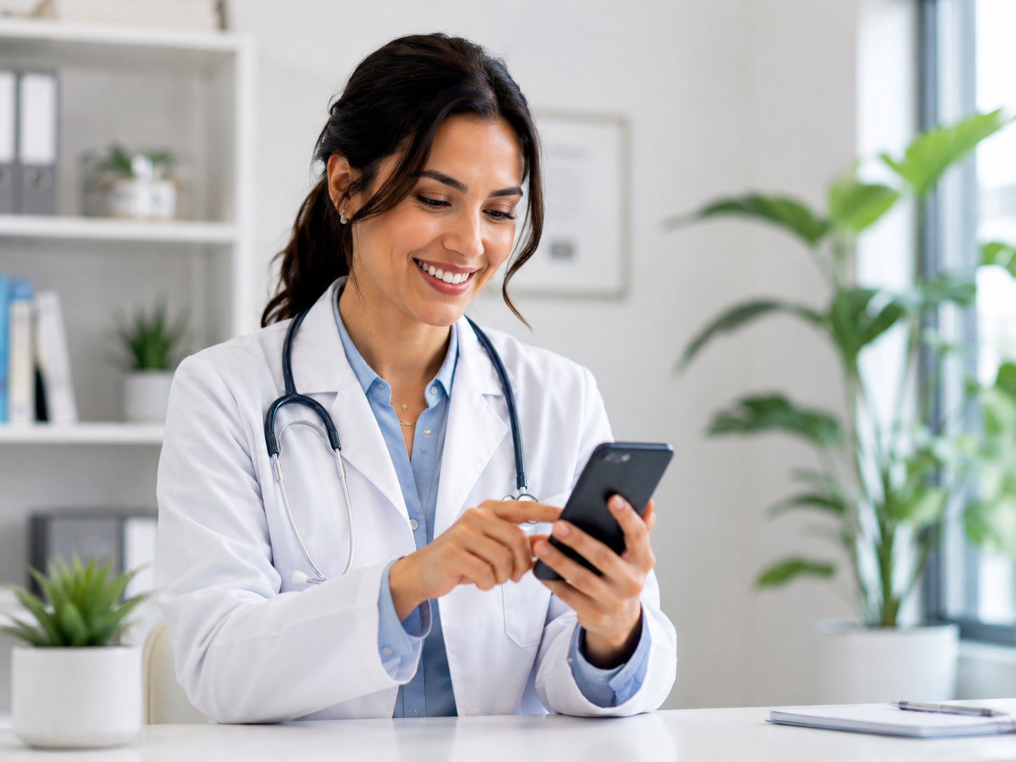 Doctora usando ClinicalDash desde su celular